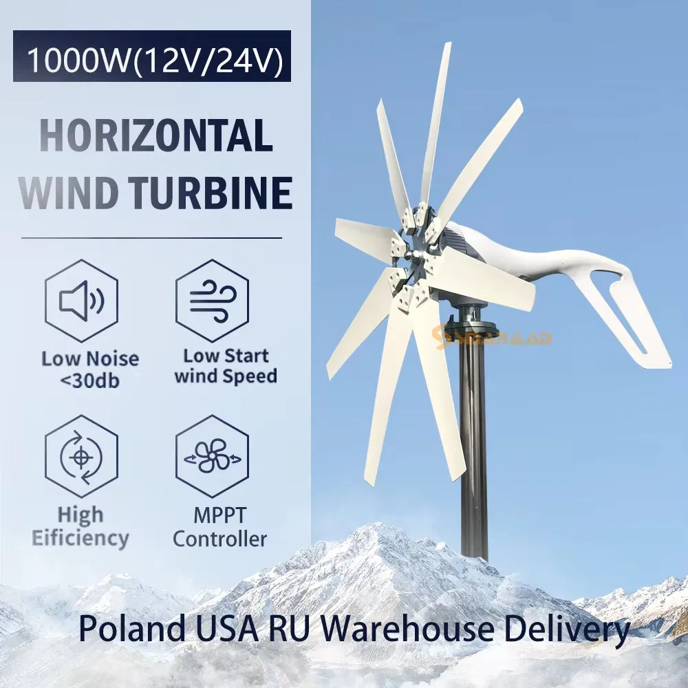 1000W Wind Power Turbines Generator 12V 24V Windmill Generator for Boat with MPPT Controller Low Noise Low Wind Speed Start