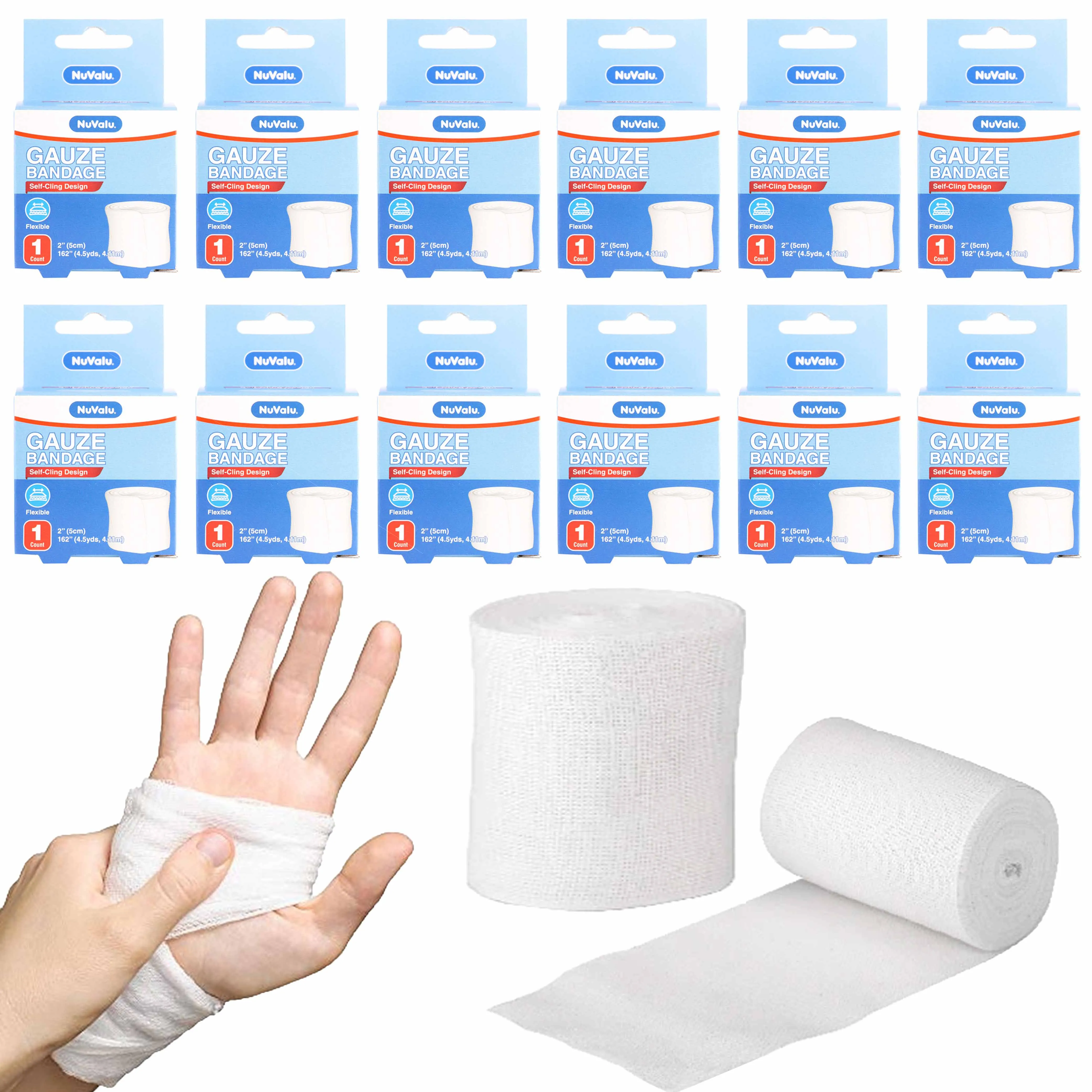 12 Rolls Gauze Dressing Bandage Wrap Self Cling First Aid Medical 2"WX162"L