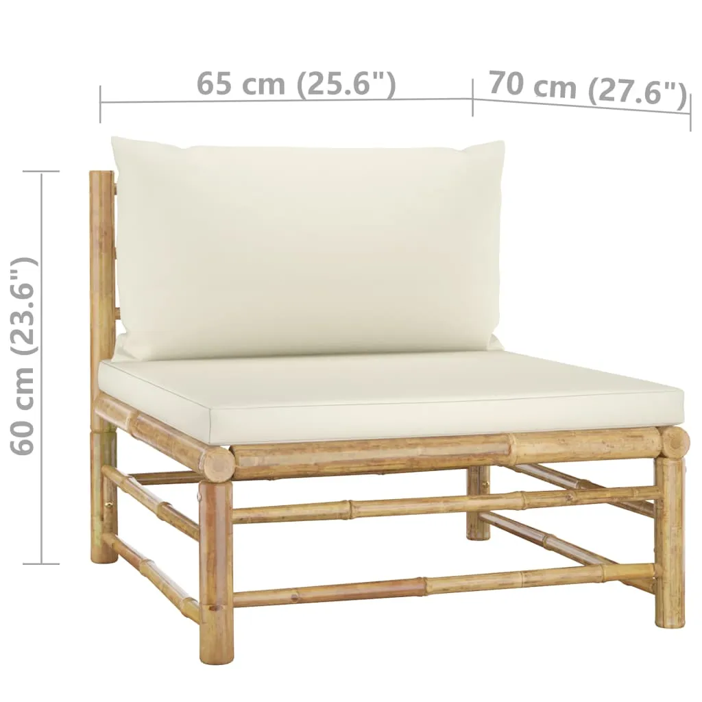 2 Piece Patio Lounge Set with Cream White Cushions Bamboo