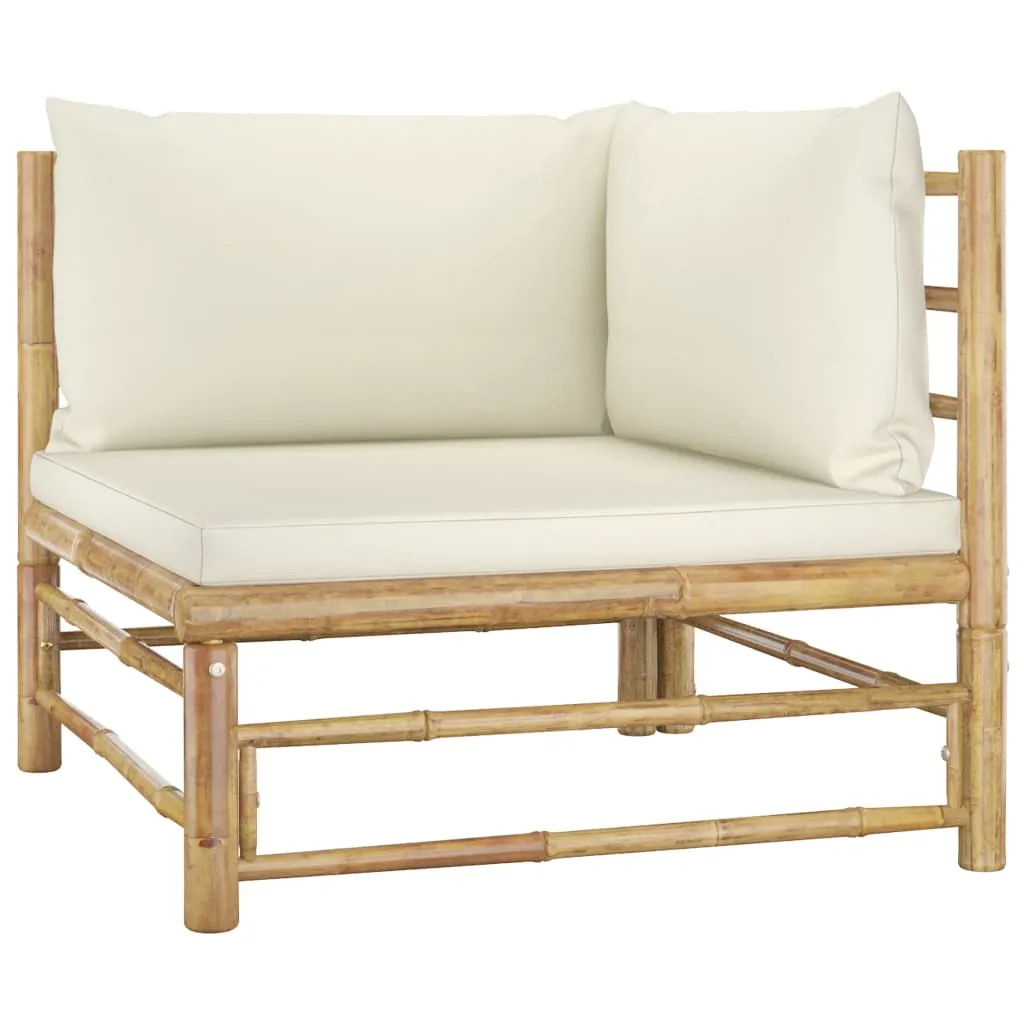 2 Piece Patio Lounge Set with Cream White Cushions Bamboo