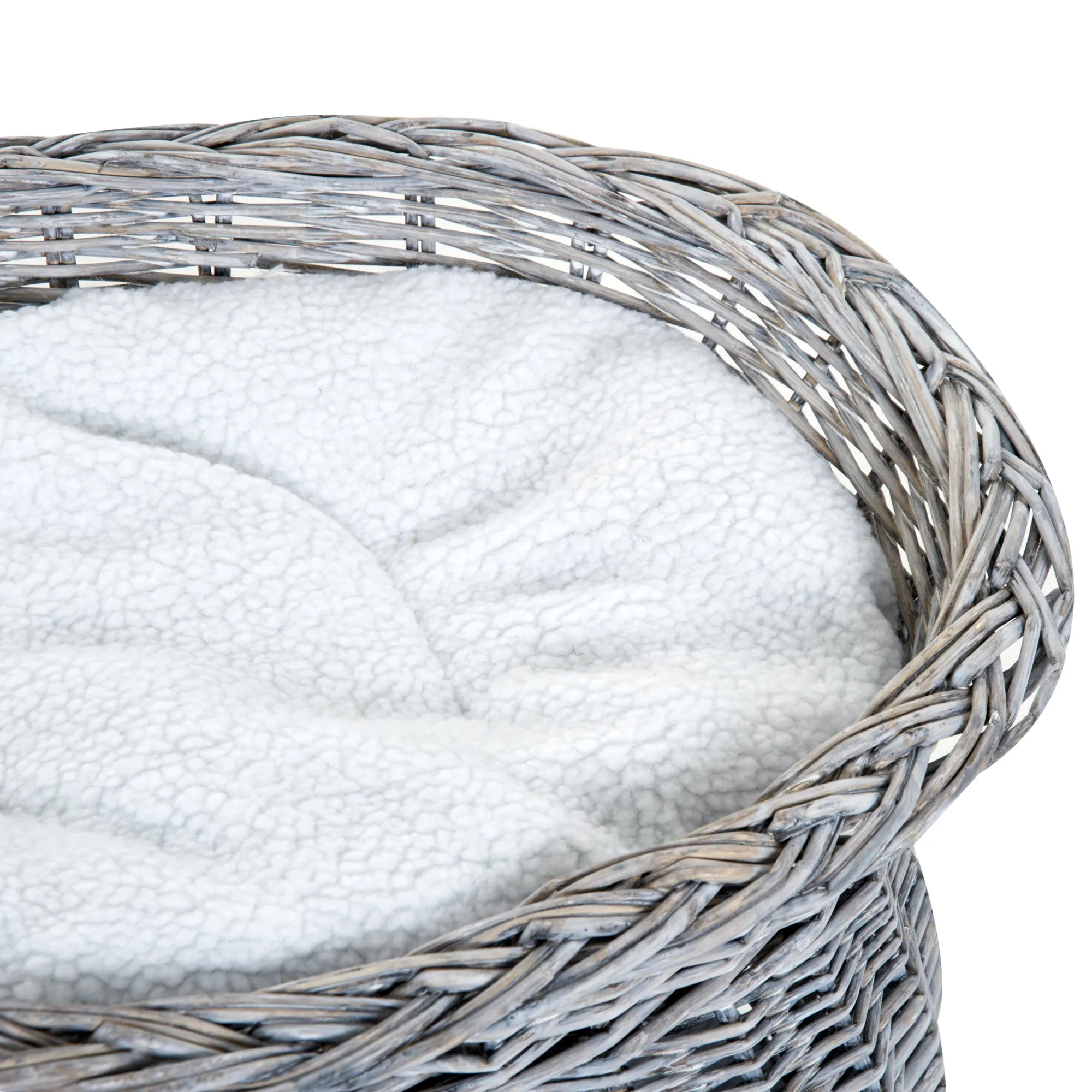 2-Tier Wicker Cat House with Washable Cushions, 56L cm - Grey