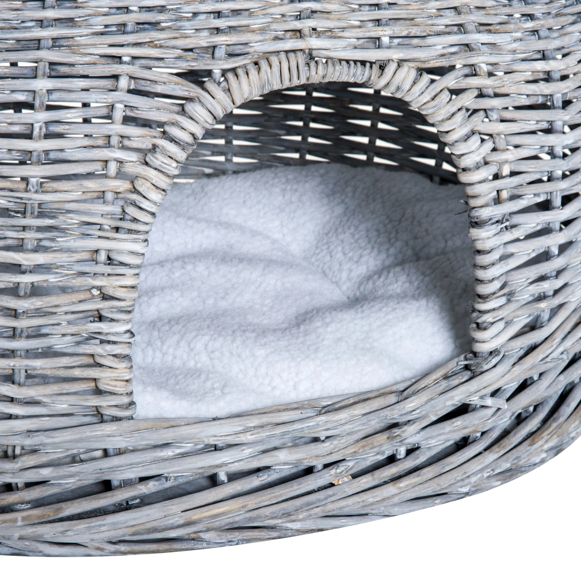 2-Tier Wicker Cat House with Washable Cushions, 56L cm - Grey