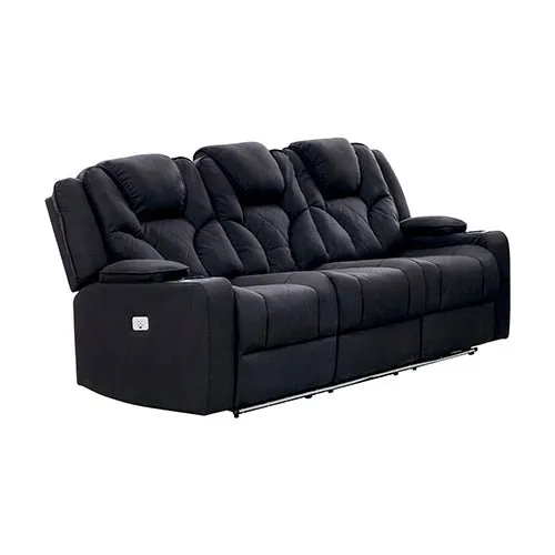 3 2 1 Seater Electric Recliner Stylish Rhino Fabric Black Lounge Armchair with LED Features