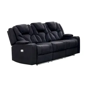 3 2 1 Seater Electric Recliner Stylish Rhino Fabric Black Lounge Armchair with LED Features