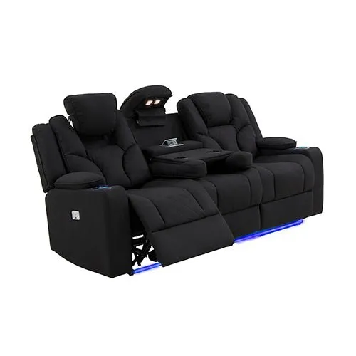 3 2 1 Seater Electric Recliner Stylish Rhino Fabric Black Lounge Armchair with LED Features