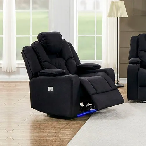 3 2 1 Seater Electric Recliner Stylish Rhino Fabric Black Lounge Armchair with LED Features