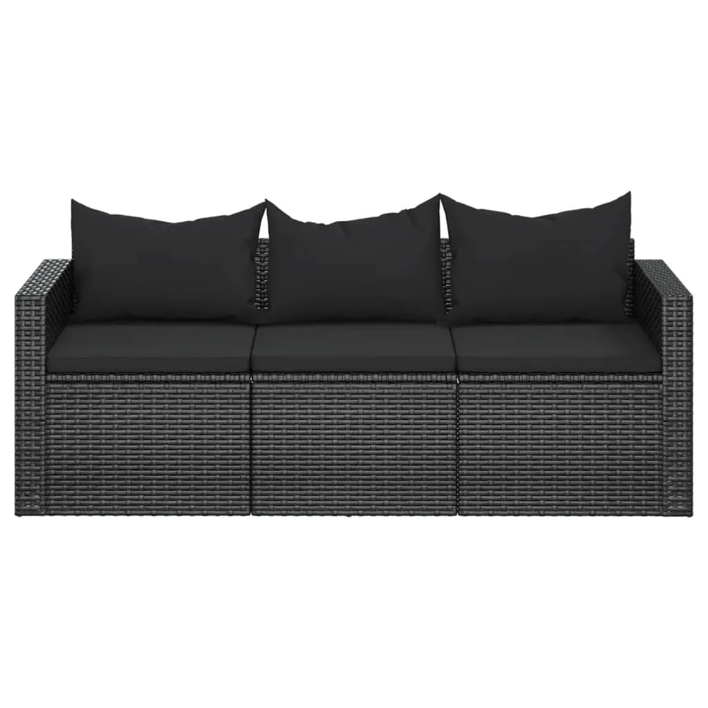 3 Seat Patio Sofa Outdoor Conversation Sofa with Cushions Poly Rattan