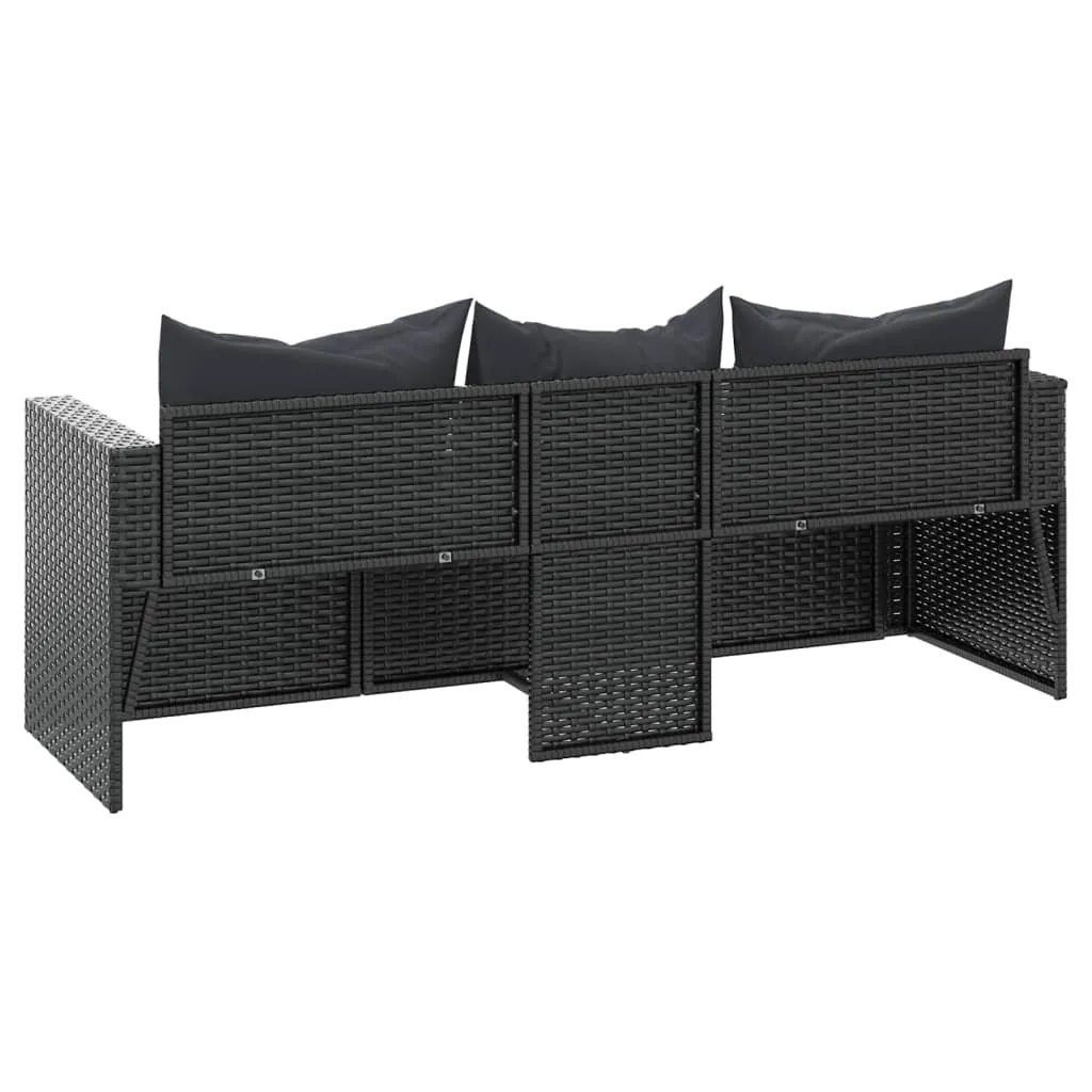 3 Seat Patio Sofa Outdoor Conversation Sofa with Cushions Poly Rattan