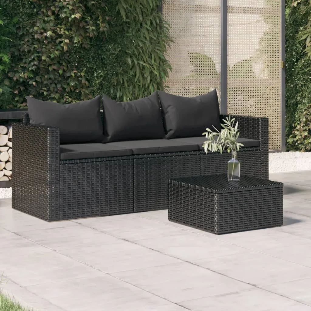 3 Seat Patio Sofa Outdoor Conversation Sofa with Cushions Poly Rattan