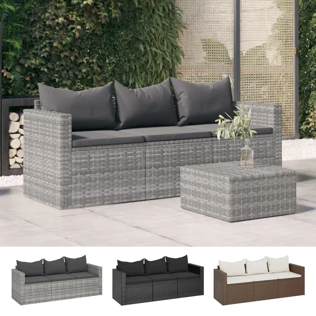 3 Seat Patio Sofa Outdoor Conversation Sofa with Cushions Poly Rattan
