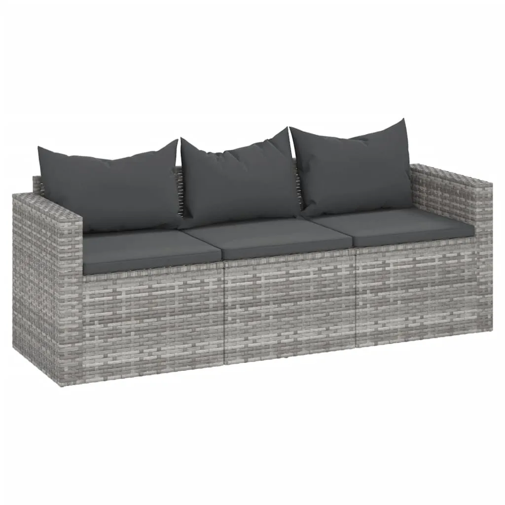 3 Seat Patio Sofa Outdoor Conversation Sofa with Cushions Poly Rattan