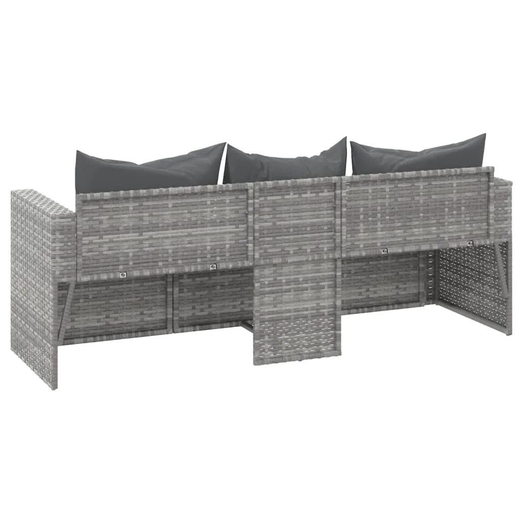 3 Seat Patio Sofa Outdoor Conversation Sofa with Cushions Poly Rattan