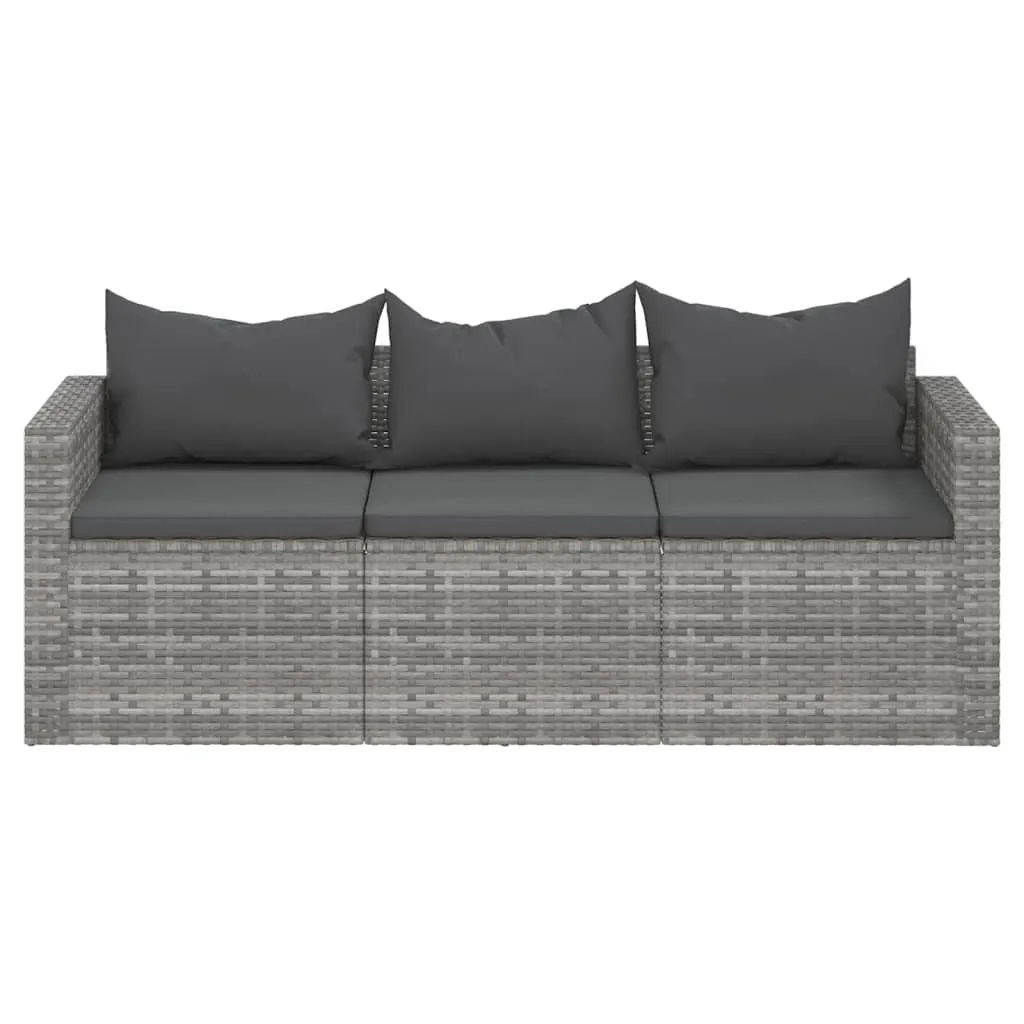 3 Seat Patio Sofa Outdoor Conversation Sofa with Cushions Poly Rattan
