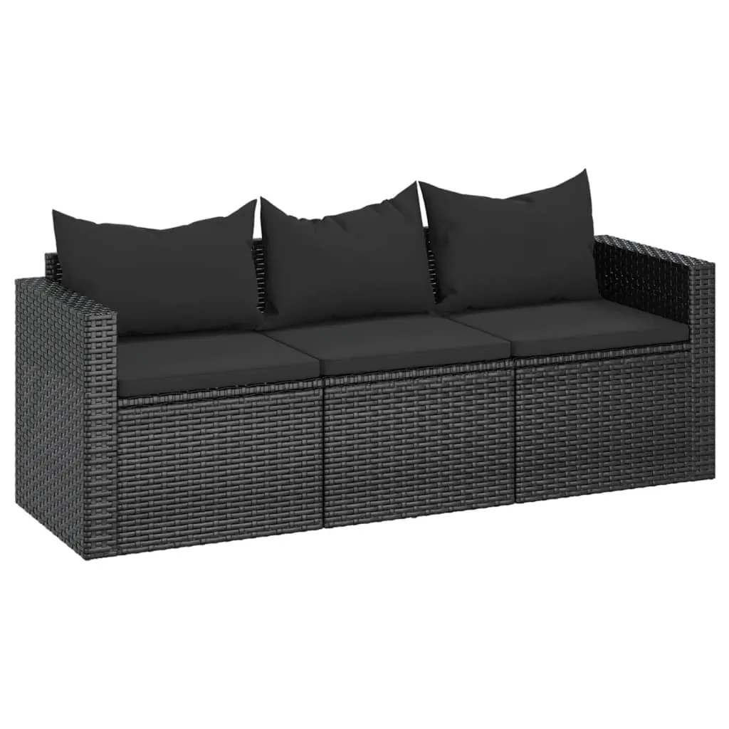 3 Seat Patio Sofa Outdoor Conversation Sofa with Cushions Poly Rattan