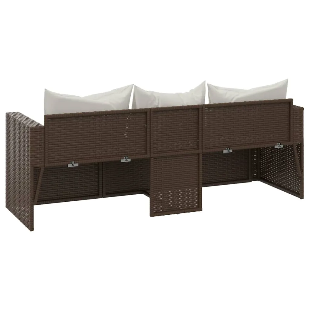 3 Seat Patio Sofa Outdoor Conversation Sofa with Cushions Poly Rattan