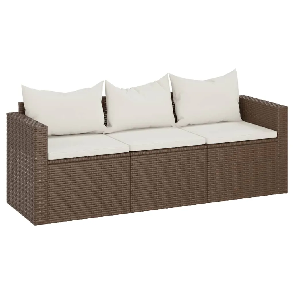 3 Seat Patio Sofa Outdoor Conversation Sofa with Cushions Poly Rattan