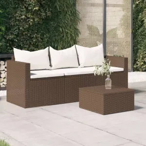 3 Seat Patio Sofa Outdoor Conversation Sofa with Cushions Poly Rattan