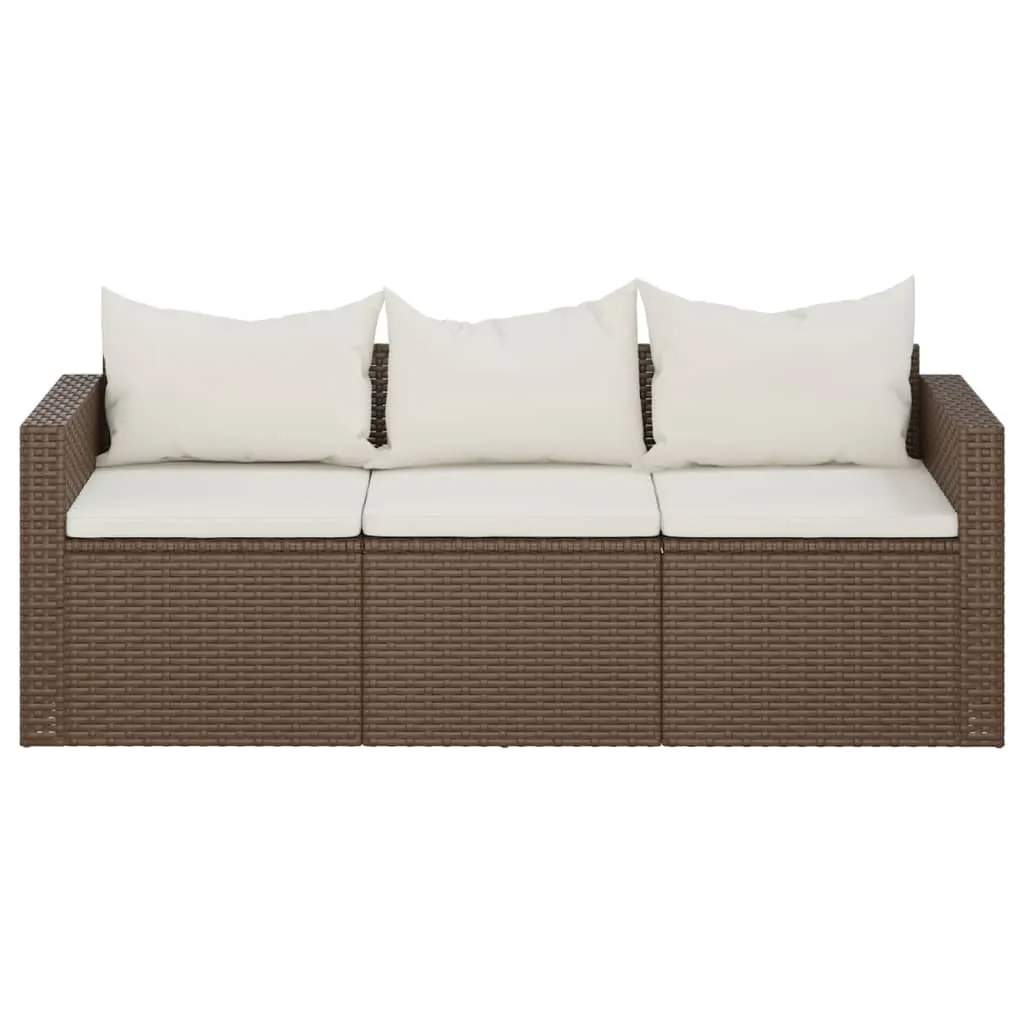 3 Seat Patio Sofa Outdoor Conversation Sofa with Cushions Poly Rattan