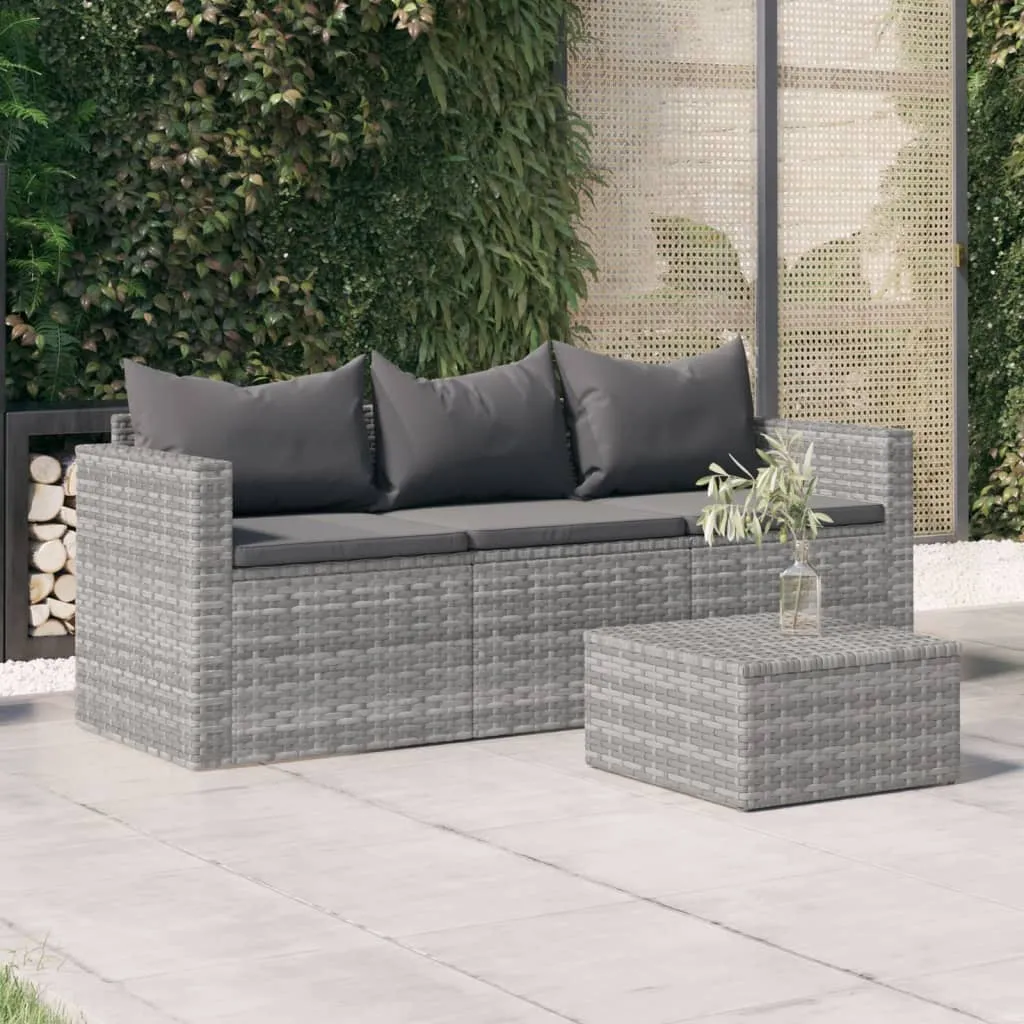 3 Seat Patio Sofa Outdoor Conversation Sofa with Cushions Poly Rattan