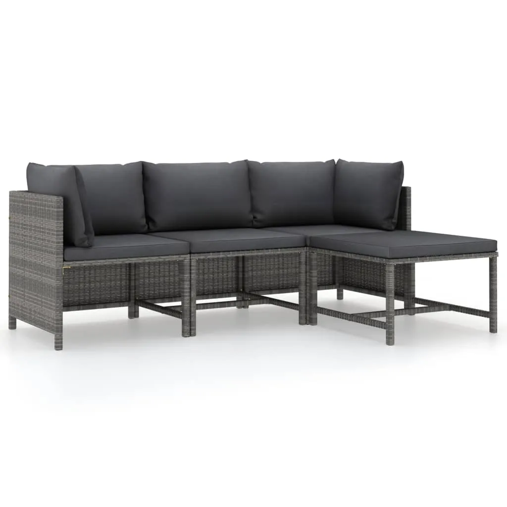 4 Piece Patio Lounge Set with Cushions Poly Rattan Gray