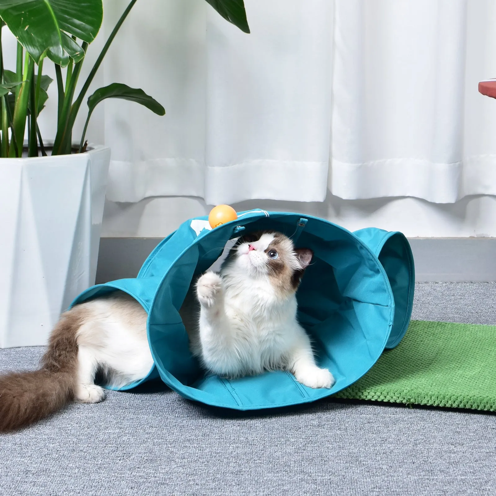 4 Ways Cat Tunnel Cat Tree with Scratching Post & Cat Ball for Kittens
