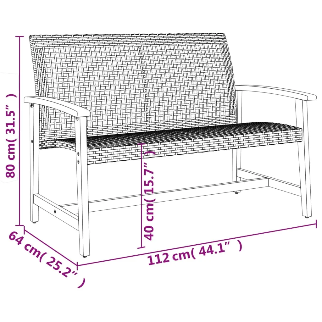 5 Piece Garden Lounge Set Black Poly Rattan and Acacia Wood