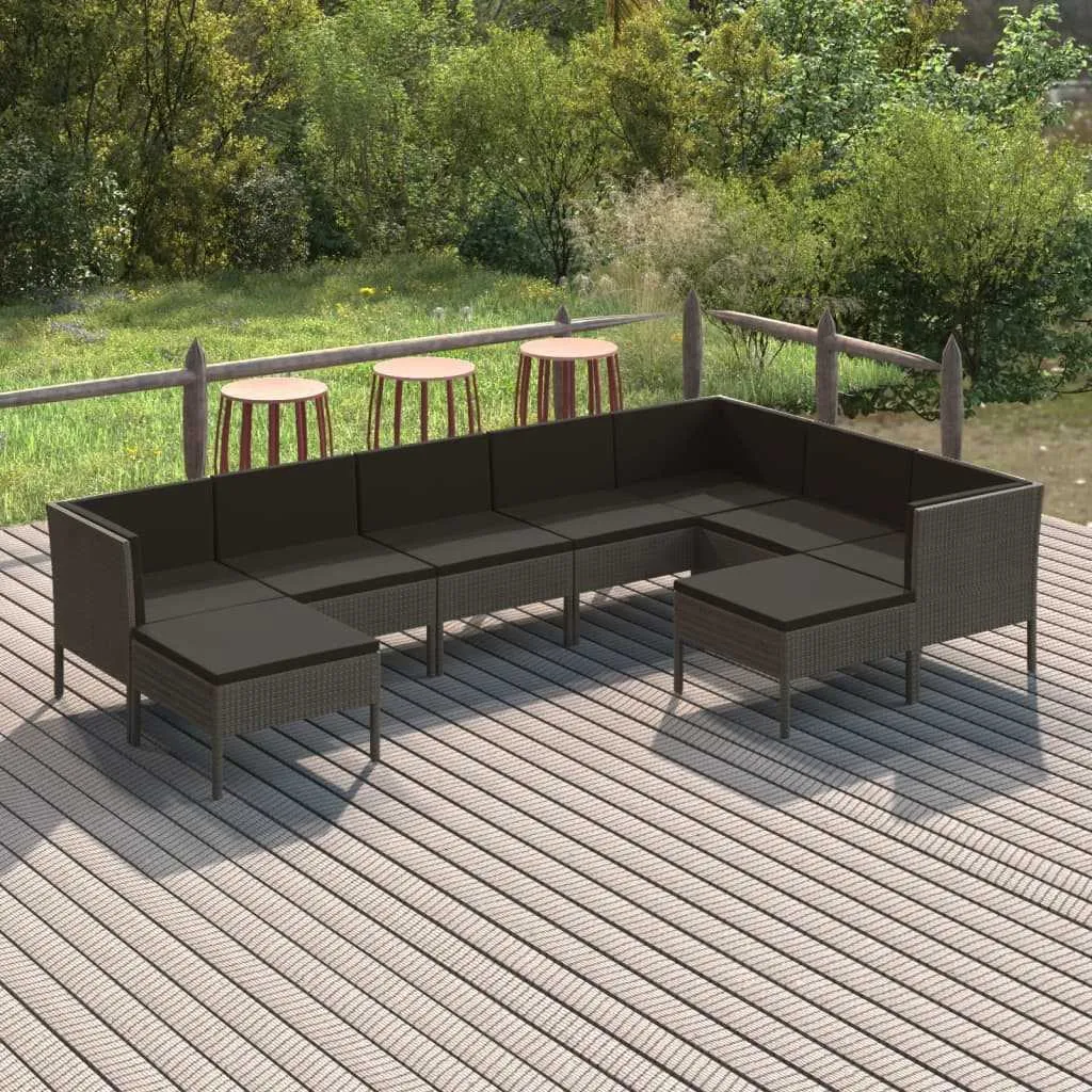 9 Piece Garden Lounge Set with Cushions Poly Rattan Grey