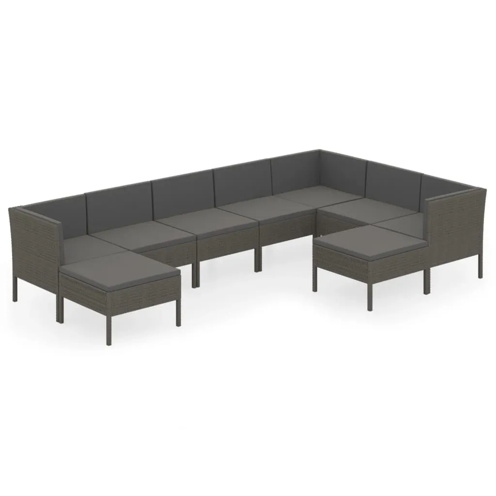 9 Piece Garden Lounge Set with Cushions Poly Rattan Grey
