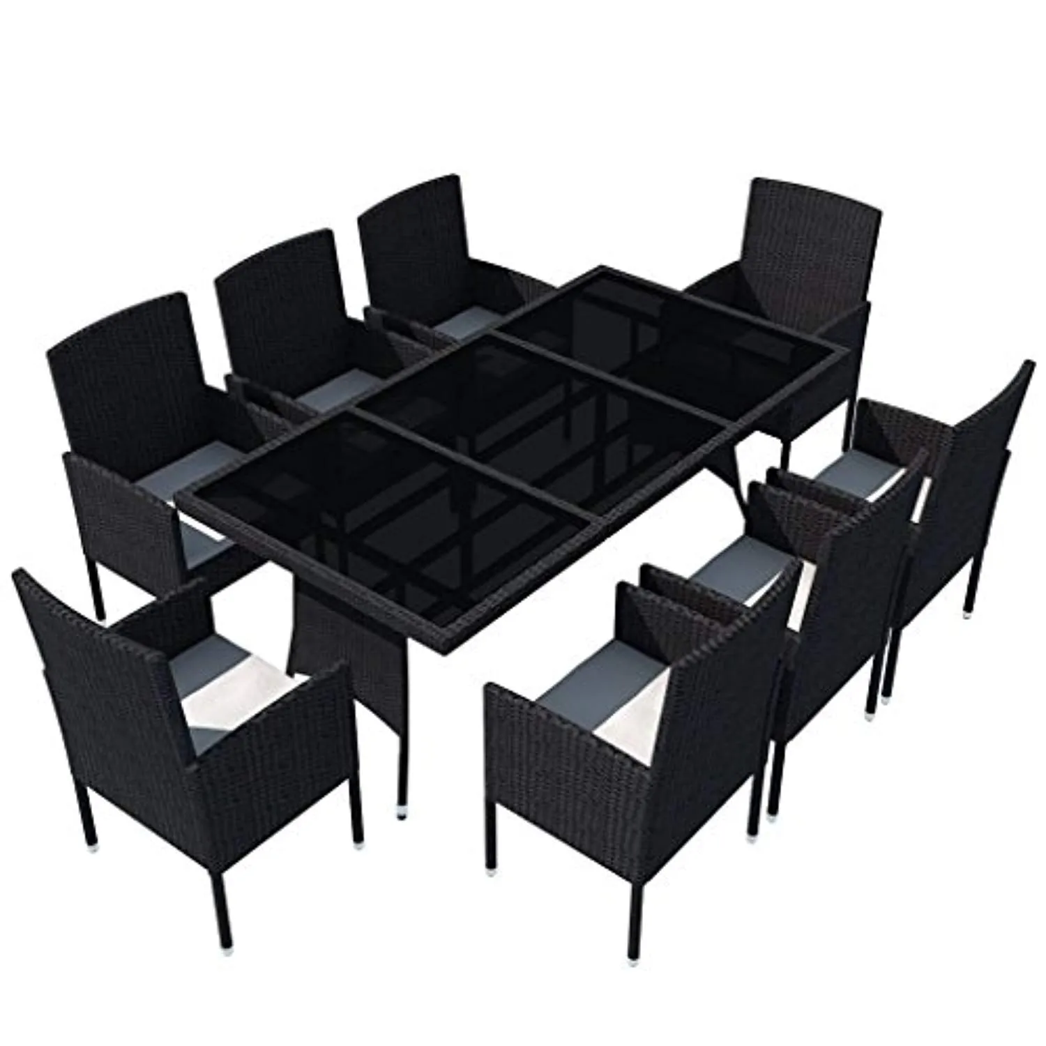 9 Piece Outdoor Dining Set with Cushions, 1 Table and 8 Chairs, 8 Cushions