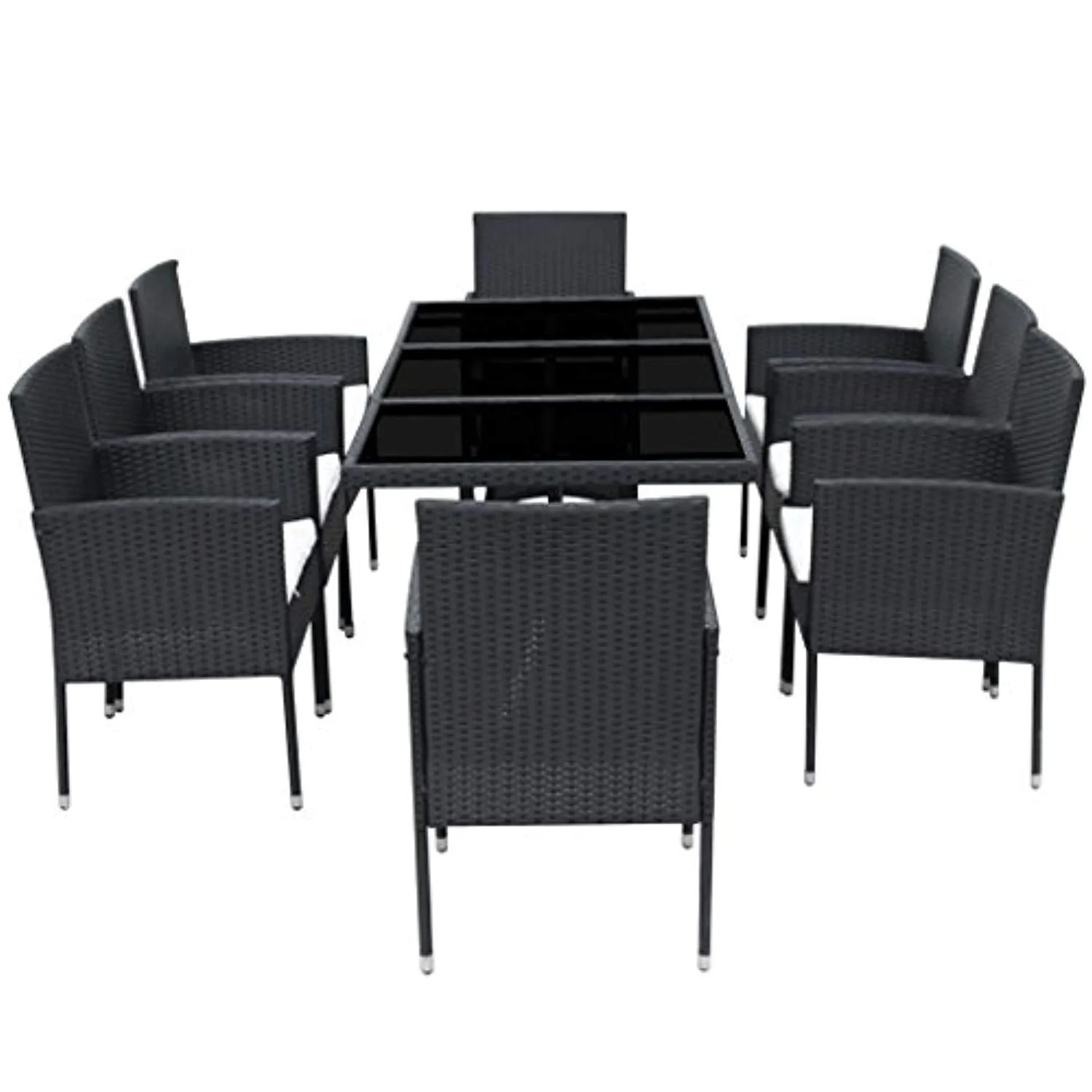 9 Piece Outdoor Dining Set with Cushions, 1 Table and 8 Chairs, 8 Cushions