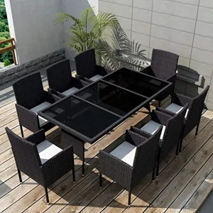 9 Piece Outdoor Dining Set with Cushions, 1 Table and 8 Chairs, 8 Cushions