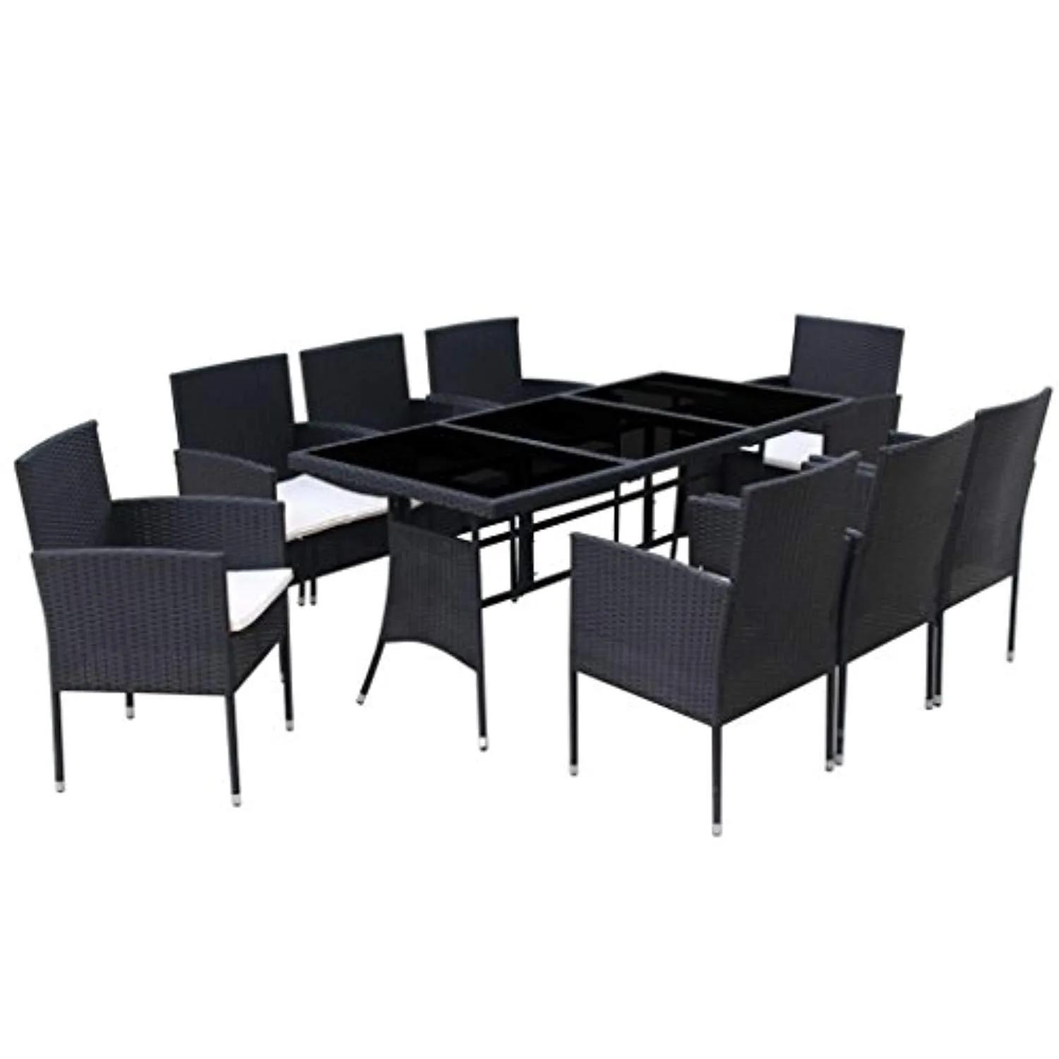 9 Piece Outdoor Dining Set with Cushions, 1 Table and 8 Chairs, 8 Cushions