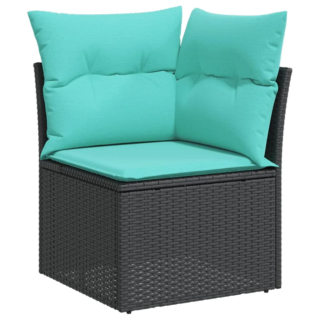 9 Piece Patio Sofa Set with Cushions Black Poly Rattan