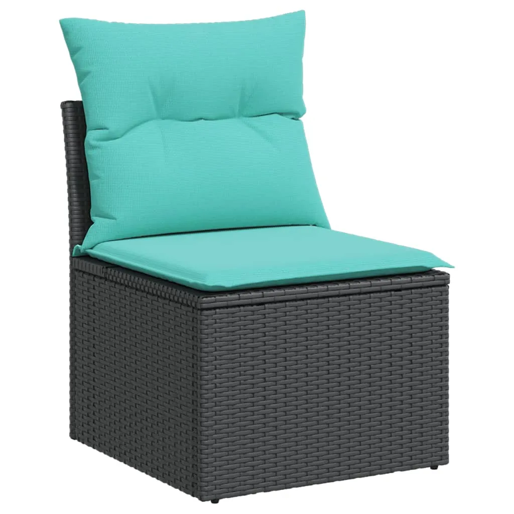 9 Piece Patio Sofa Set with Cushions Black Poly Rattan