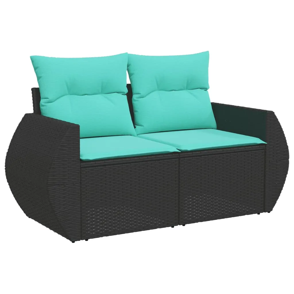 9 Piece Patio Sofa Set with Cushions Black Poly Rattan