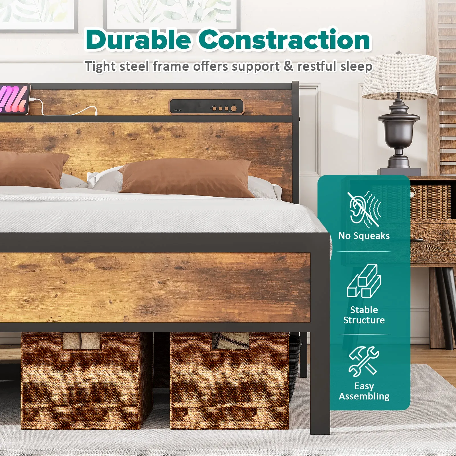 Advwin Bed Frame with Charging Station