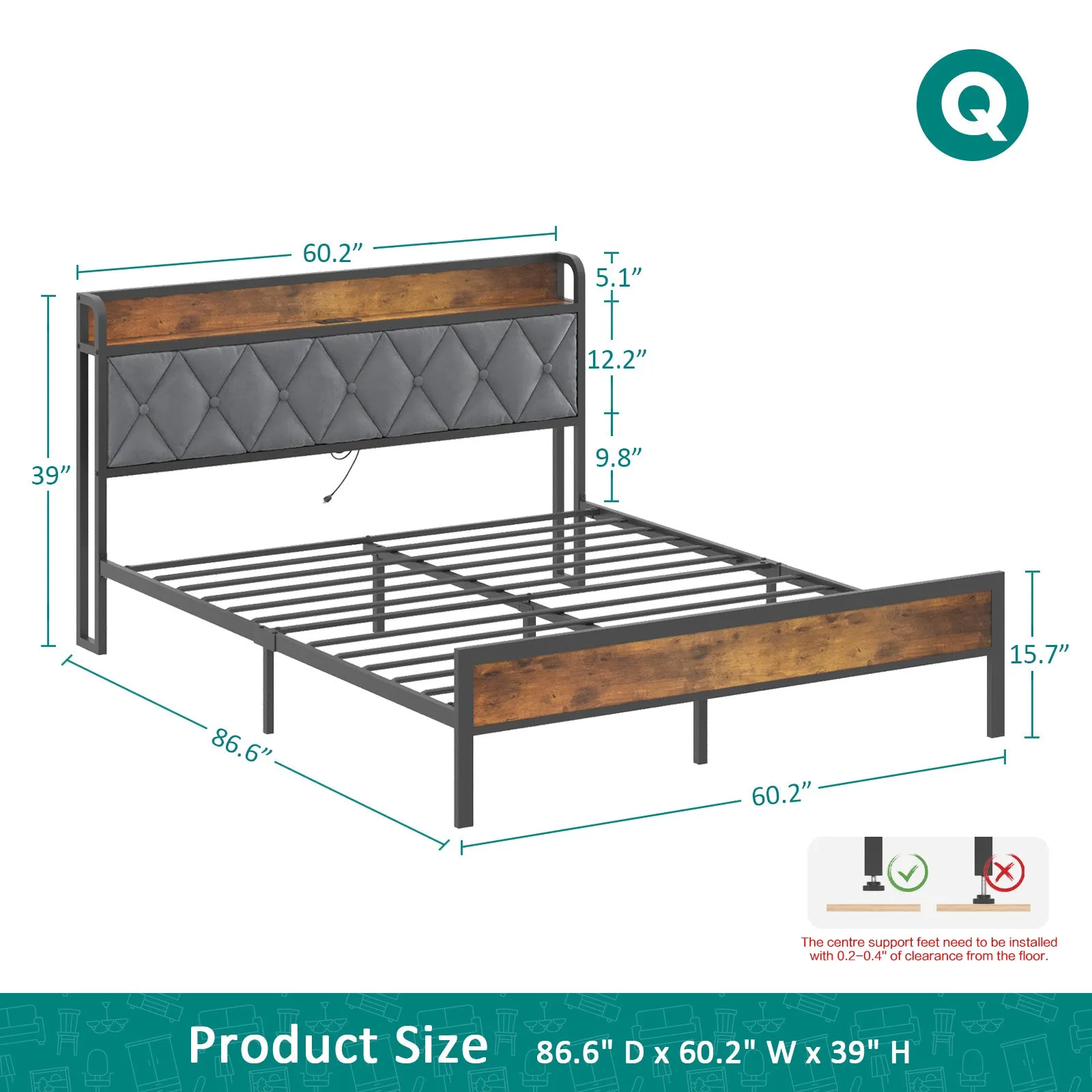 Advwin Bed Frame with Charging Station