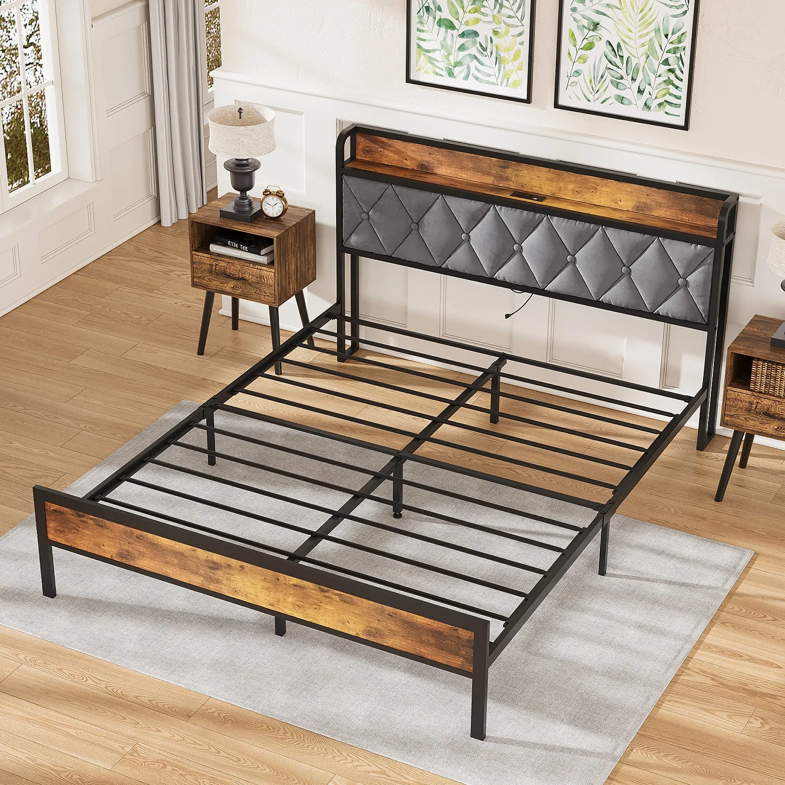 Advwin Bed Frame with Charging Station