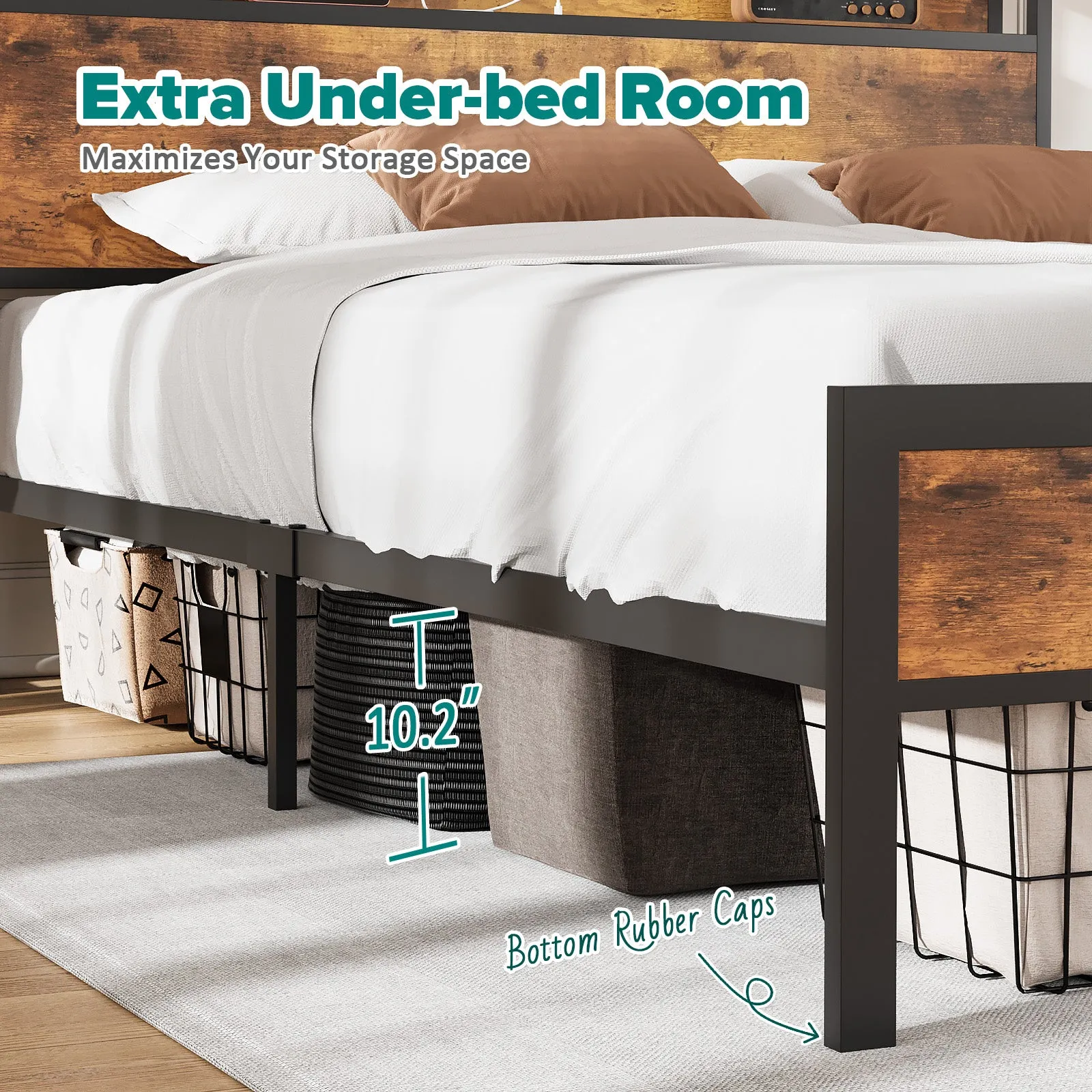 Advwin Bed Frame with Charging Station