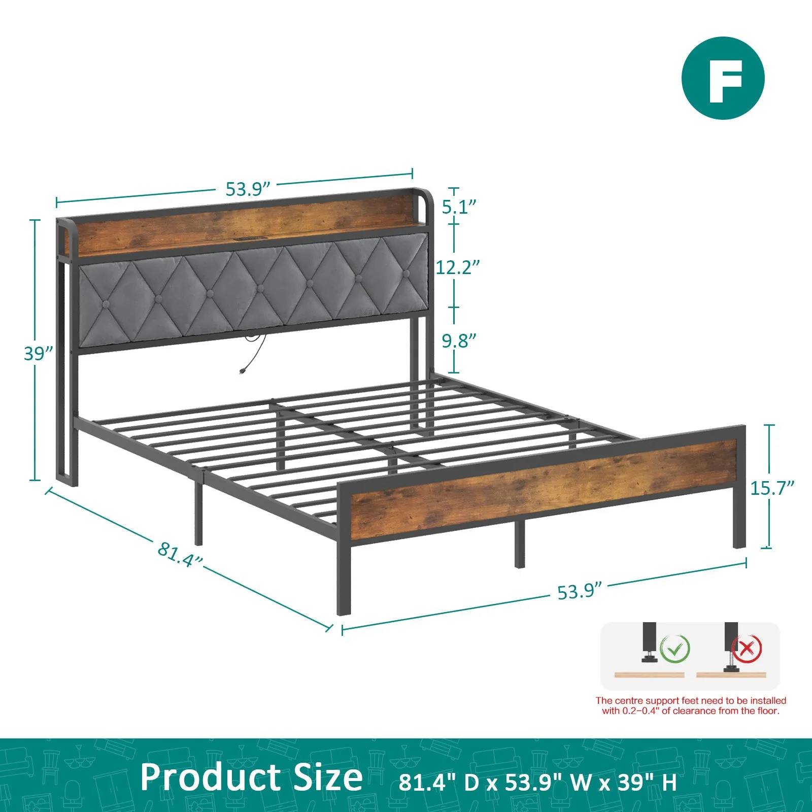Advwin Bed Frame with Charging Station