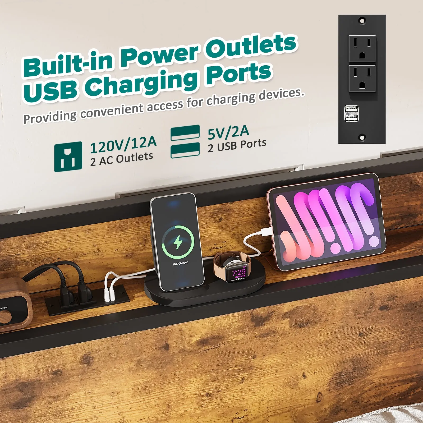 Advwin Bed Frame with Charging Station