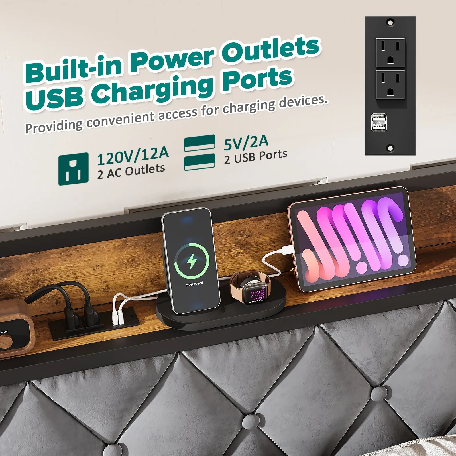 Advwin Bed Frame with Charging Station