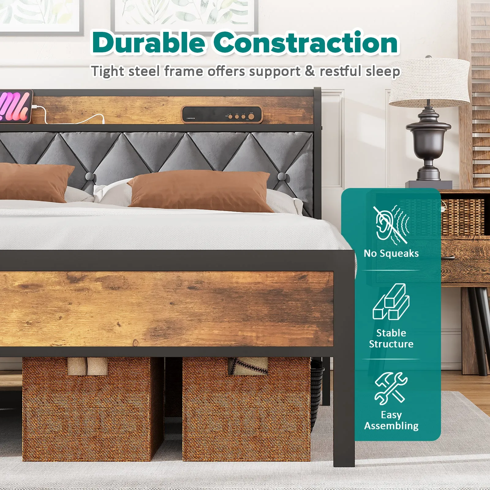Advwin Bed Frame with Charging Station