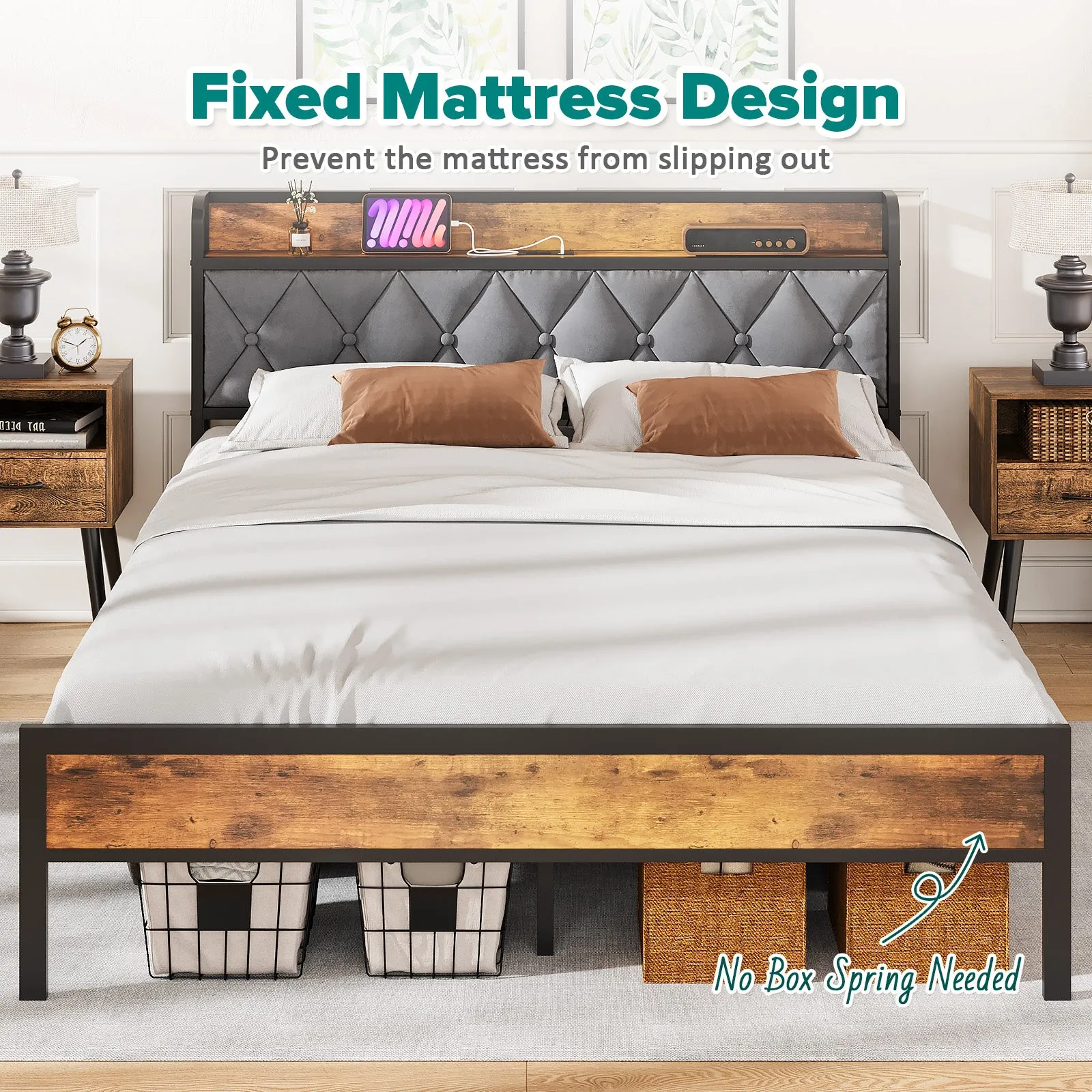 Advwin Bed Frame with Charging Station