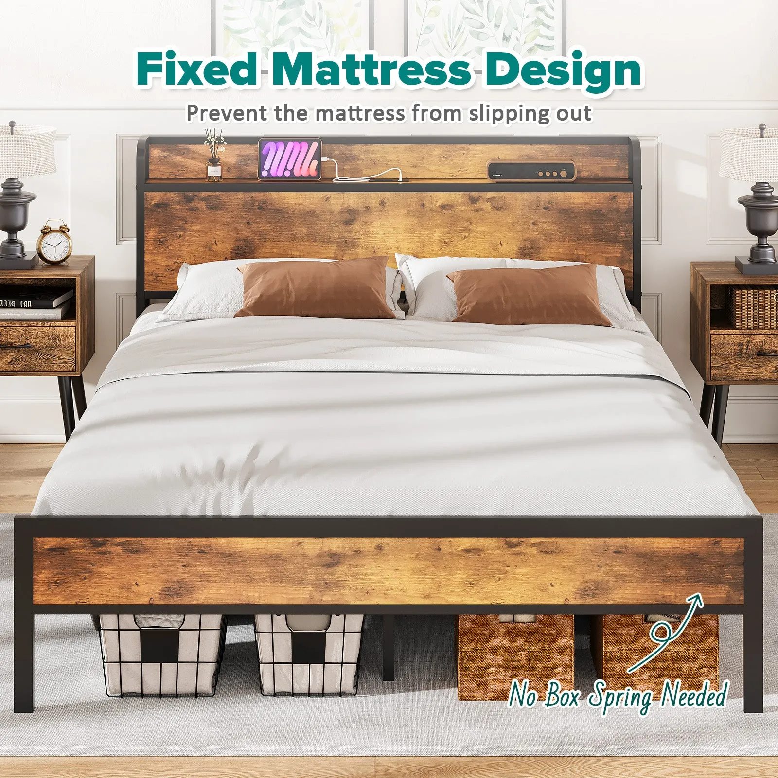 Advwin Bed Frame with Charging Station