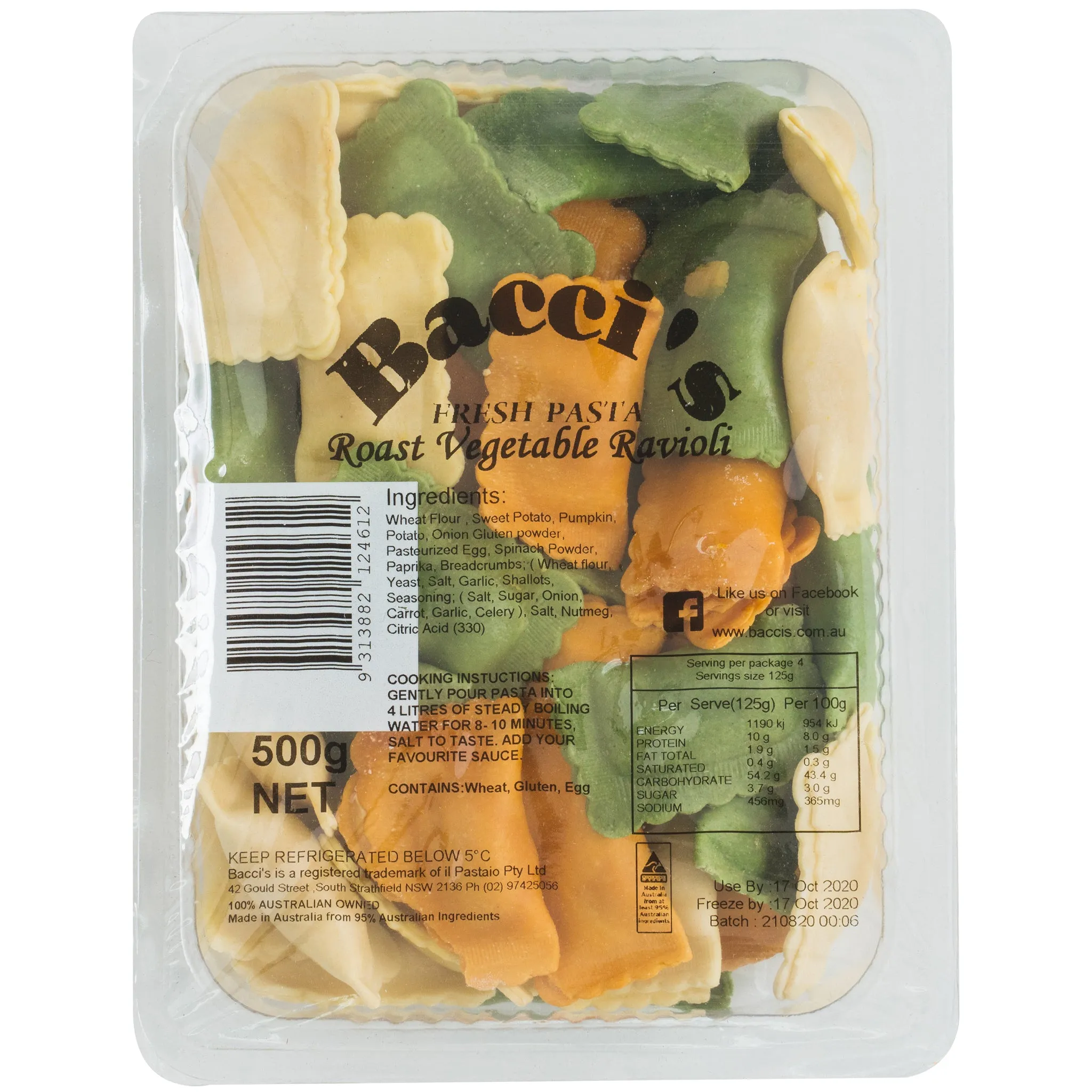 Baccis Fresh Pasta Vegetable Ravioli 500g
