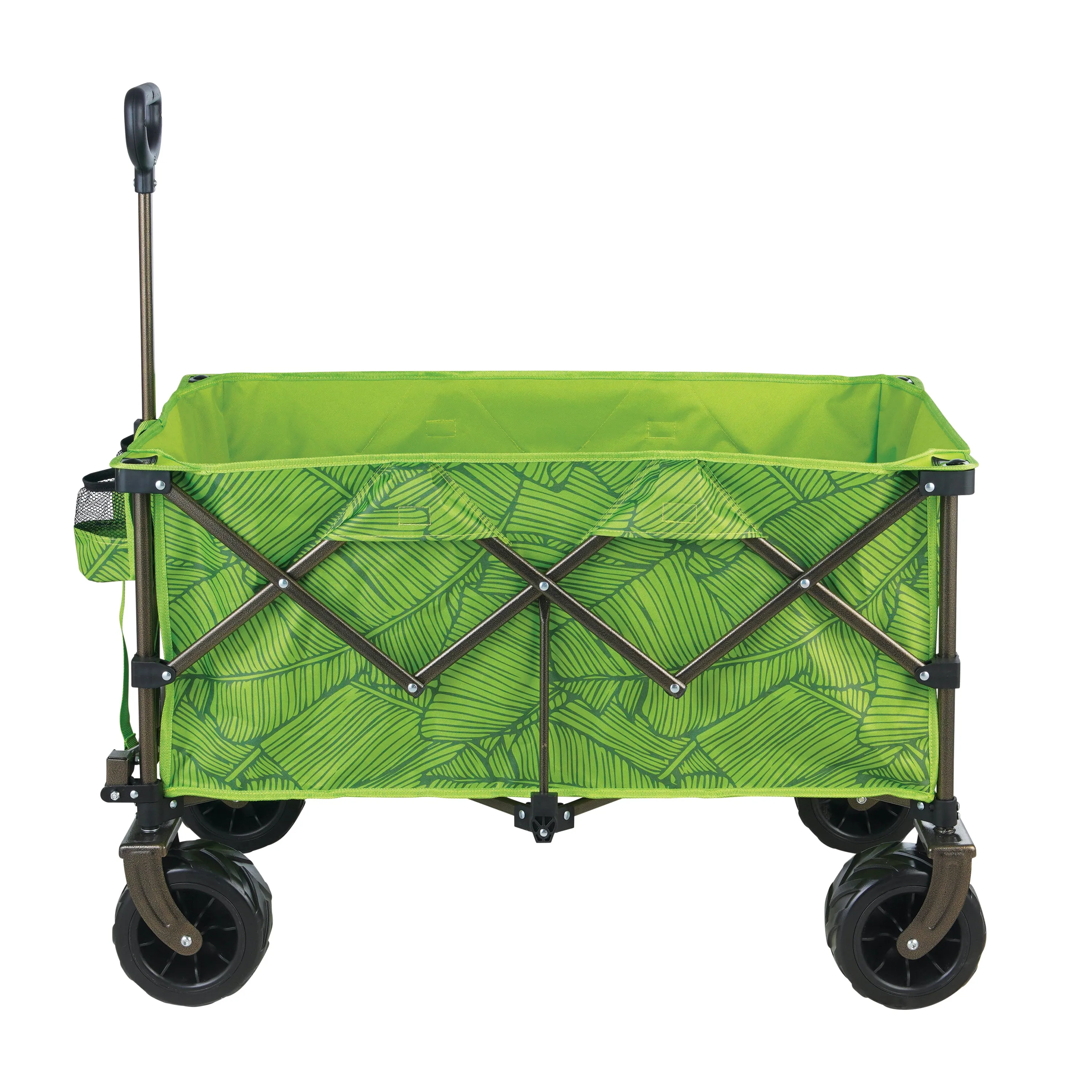 Collapsible Garden Cart/Beach Wagon w/ Storage Bag | 36-in. x 22-in. | Tool/Beverage Holders & Wheels | Waterproof | 175 Lb. Capacity