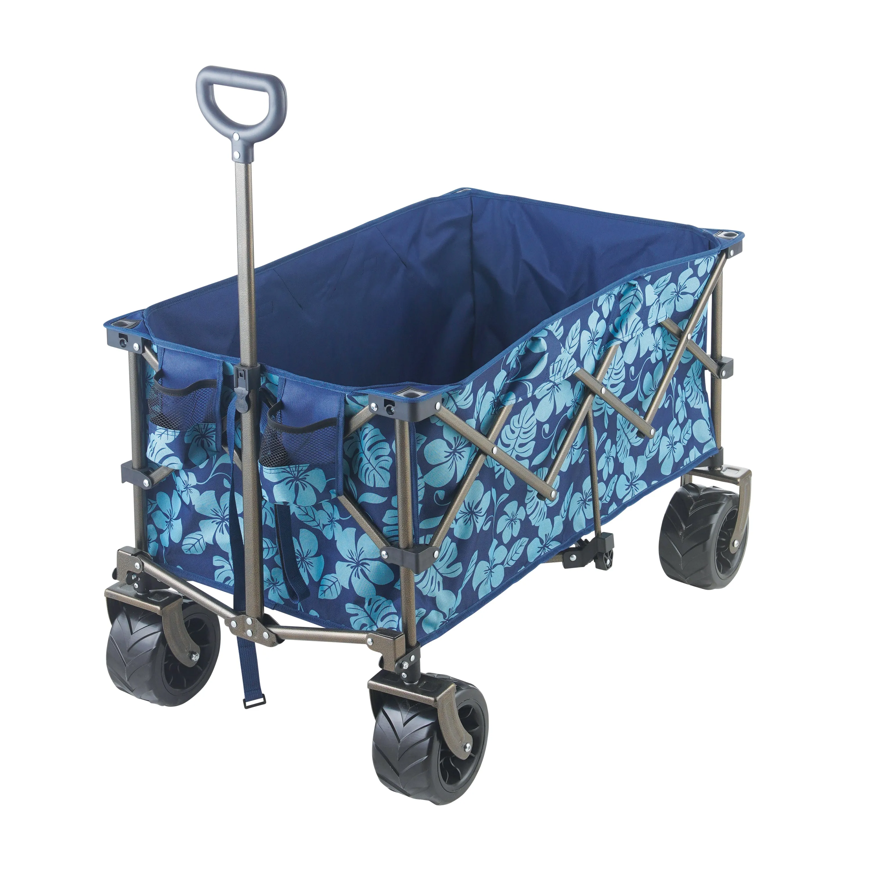 Collapsible Garden Cart/Beach Wagon w/ Storage Bag | 36-in. x 22-in. | Tool/Beverage Holders & Wheels | Waterproof | 175 Lb. Capacity