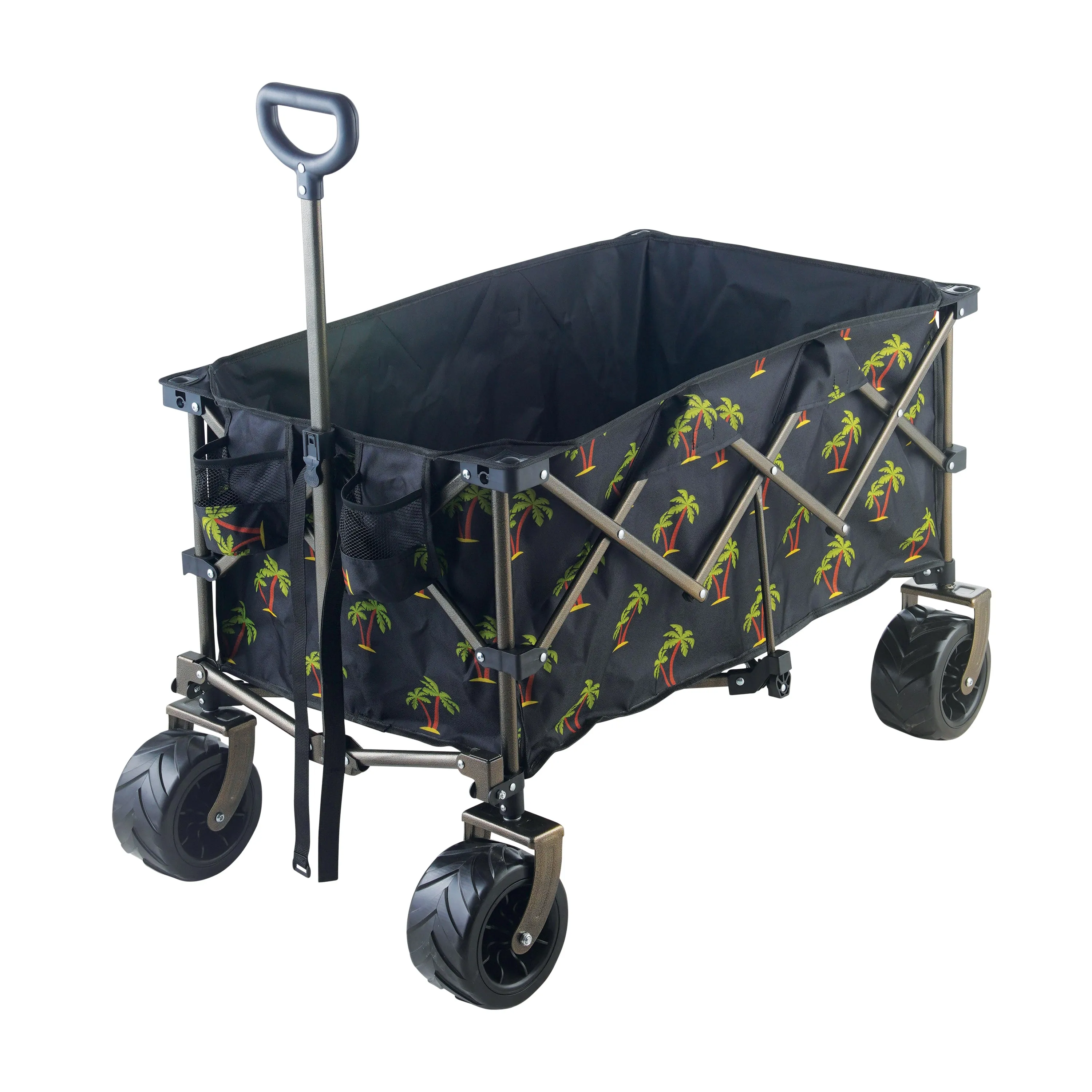 Collapsible Garden Cart/Beach Wagon w/ Storage Bag | 36-in. x 22-in. | Tool/Beverage Holders & Wheels | Waterproof | 175 Lb. Capacity