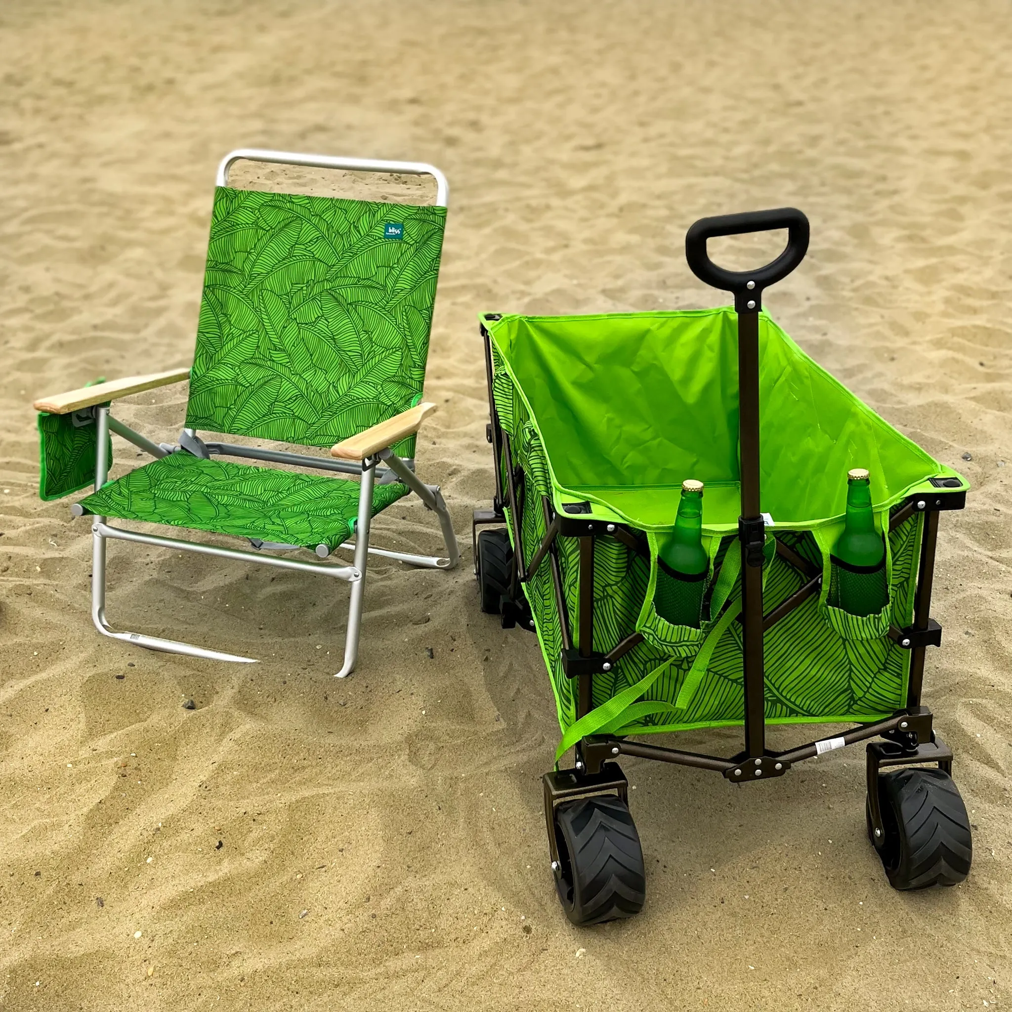 Collapsible Garden Cart/Beach Wagon w/ Storage Bag | 36-in. x 22-in. | Tool/Beverage Holders & Wheels | Waterproof | 175 Lb. Capacity